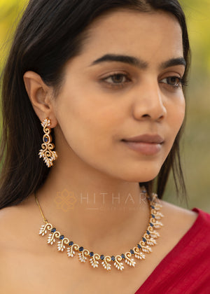 Hithara's American Diamond set - Sapphire Blue and White stones with Earrings