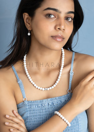 Gemstone Necklace with Bracelet and Earrings, Howlite