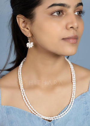 Hithara's Shell Pearl Necklace, 2 layers, Rice/Oval shaped, Cream